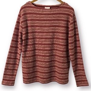 J.JILL KNIT BURGUNDY RAISED TEXTURE ZIGZAG PATTERN LONG SLEEVE TOP